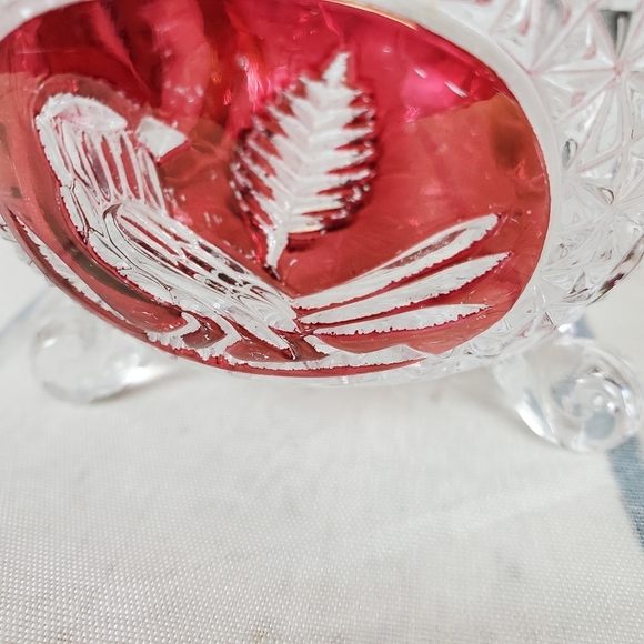 Vintage German Hofbauer Byrdes Bird Ruby Flashed Crystal Footed Candy Dish - Picture 10 of 10